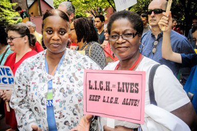 Demonstrators protest closing of LICH emergency room to ambulances