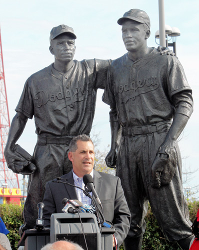 Jackie Robinson, Pee Wee Reese Statue Vandalized At MCU Park - Metsmerized  Online