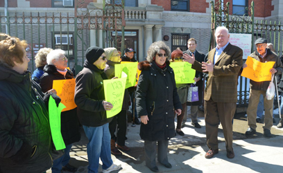 Seniors rally again to protest early eviction from Narrows Center and call for landmarking Angel Guardian home