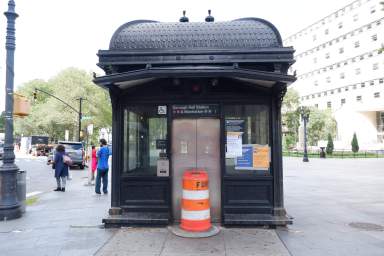 The Borough Hall subway station elevator at Cadman Plaza.