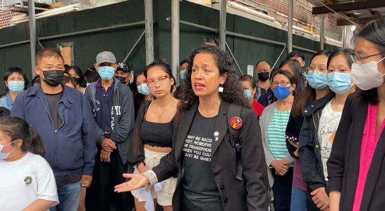 Council Member Alexa Avilés addresses crowd