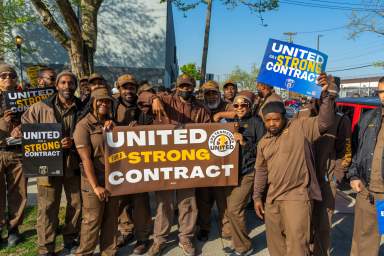 UPS Teamster Local 804 members at a rally for stronger union contracts.