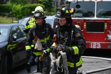 Five people were hospitalized in the fire that broke out in an apartment building at 1547 Union St. in Crown Heights.