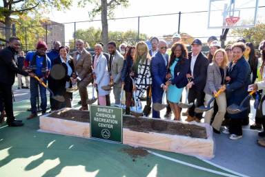 Electeds break ground at the site of the new Shirley Chisholm Recreation Center.