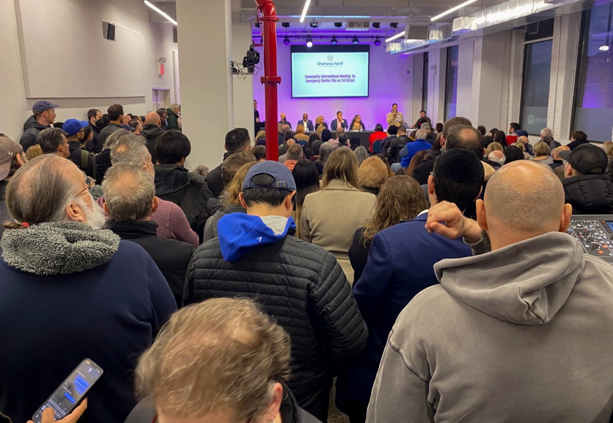 people at migrant shelter meeting in gowanus